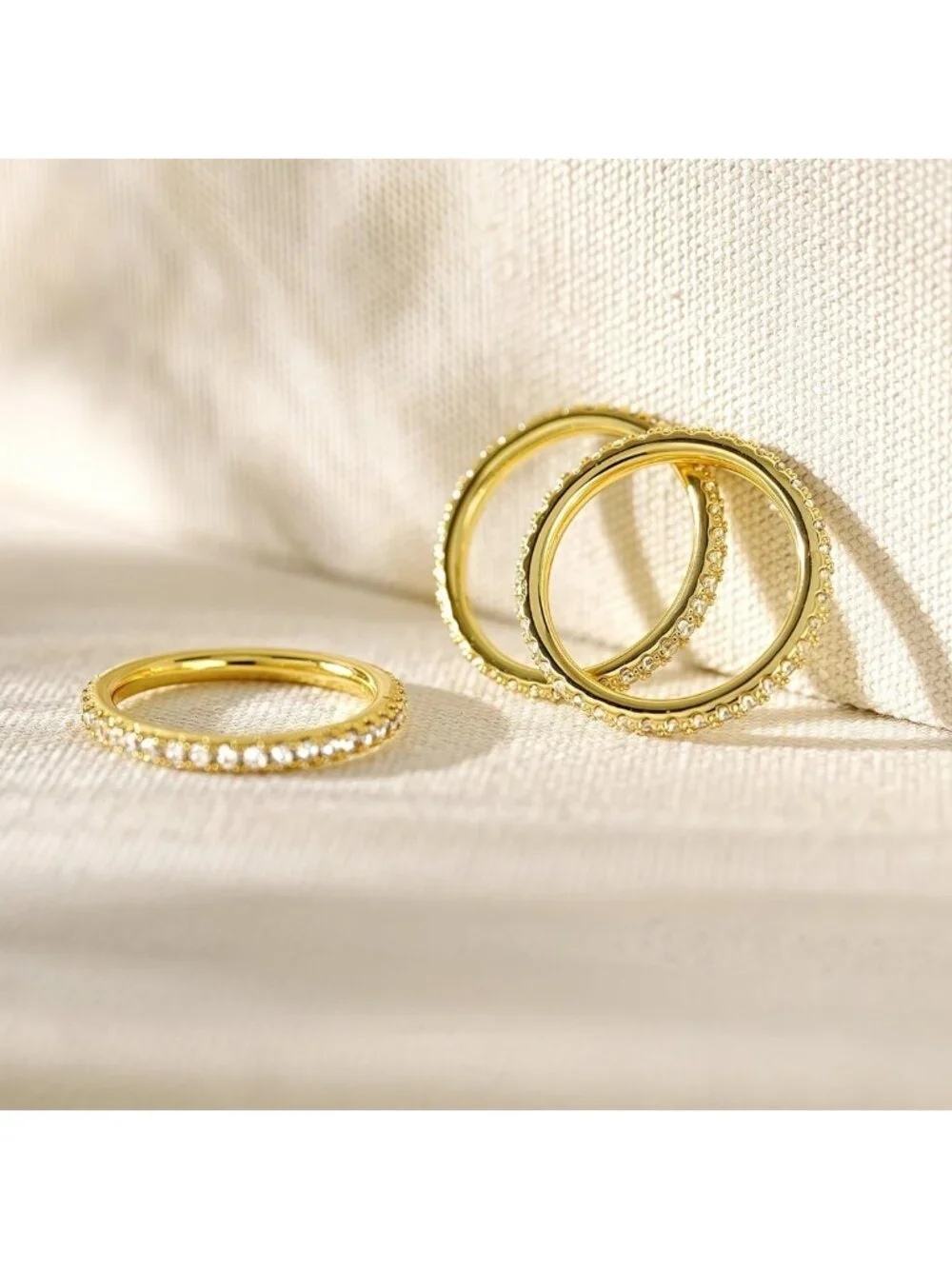 Dainty 14K Gold Plated Eternity Stackable Rings Set for Women, CZ Diamond Band - Picture 7 of 7